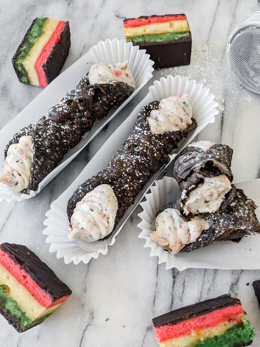 Rainbow Cookie Cannoli